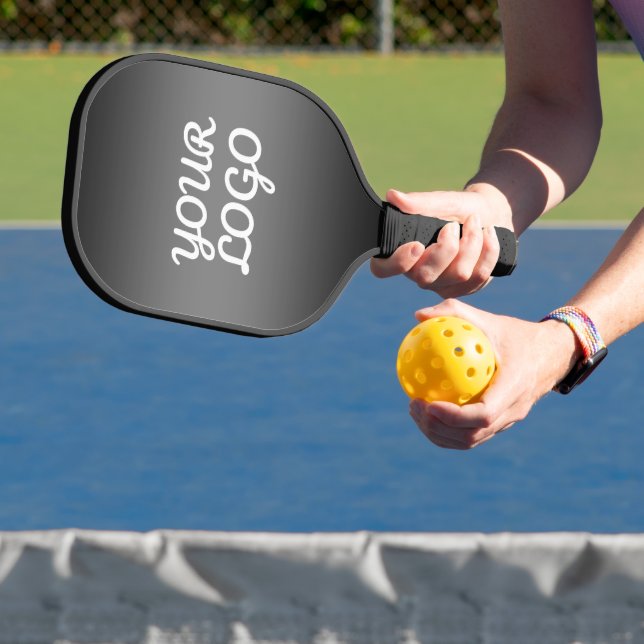 Your Logo & Modern Dark Grey Editable Colour Ombre Pickleball Paddle (Insitu)