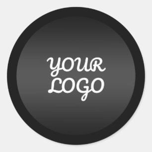 Your Logo & Modern Dark Grey Ombre Black Border Classic Round Sticker
