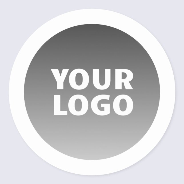 Your Logo & Modern Dark Grey Ombre White Border Classic Round Sticker (Creator Uploaded)