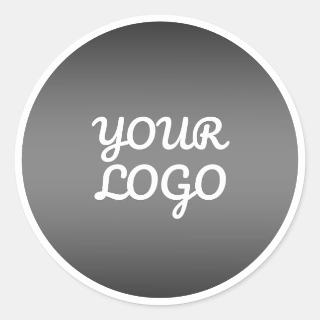 Your Logo & Modern Dark Grey Ombre White Border Classic Round Sticker (Front)