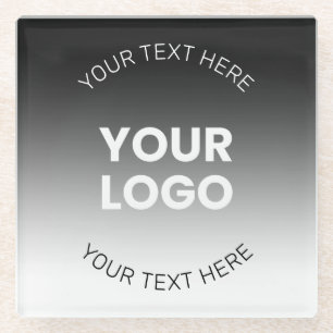 Your Logo Modern Editable Black & White Gradient Glass Coaster