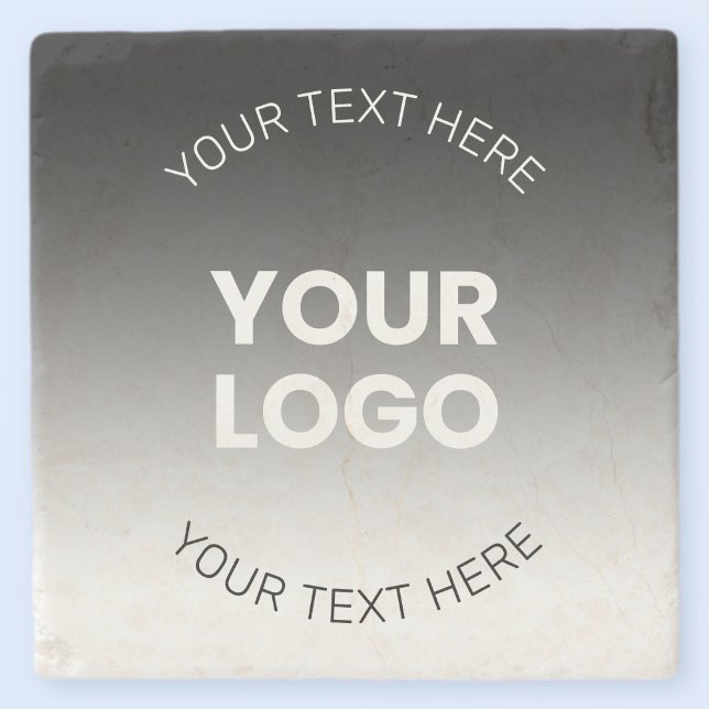Your Logo | Modern Editable Black & White Gradient Stone Coaster (Creator Uploaded)