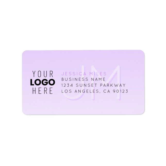 Your Logo & Modern Purple Ombre Return Address  Label (Front)