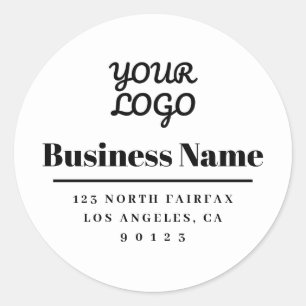 Your Logo Modern Return Address White & Black Classic Round Sticker