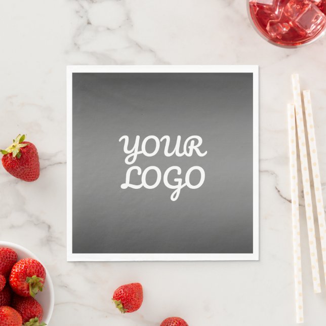Your Logo & Modern Simple Ombre | Dark Grey Napkin (Insitu)