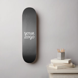 Your Logo & Modern Simple Ombre Dark Grey Skateboard