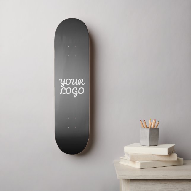 Your Logo & Modern Simple Ombre | Dark Grey Skateboard (Wall Art)