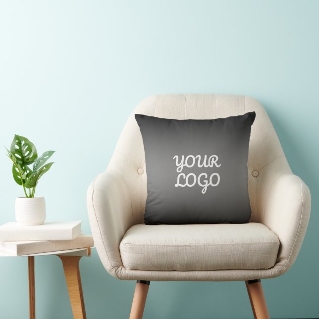 Your Logo & Modern Simple Ombre | Dark Grey Throw Pillow (Chair)