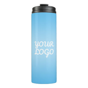 Your Logo & Modern Simple Ombre   Light Blue Thermal Tumbler