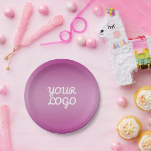 Your Logo & Modern Simple Ombre Purple Paper Plate