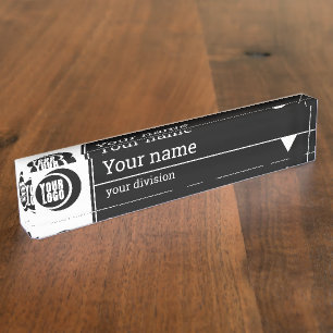 Your logo, name and division - black background nameplate