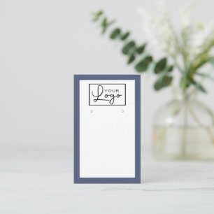 Your Logo Navy Blue Border Earring Card QR Code