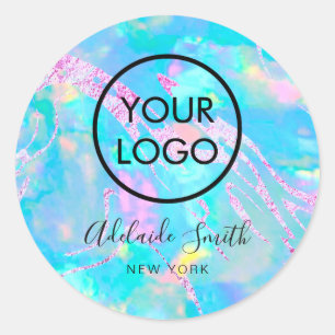 your logo on aqua opal classic round sticker