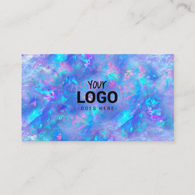 your logo on blue opal texture business card (Front)