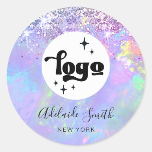 your logo on faux glitter opal classic round sticker