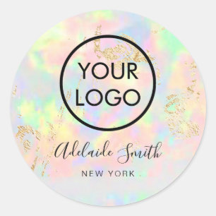 your logo on faux iridescent opal   classic round sticker