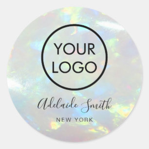 your logo on opal photo classic round sticker