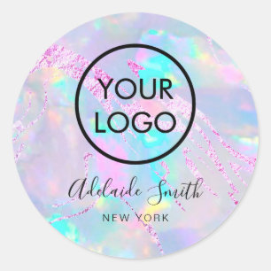 your logo on opal  purple foil classic round sticker