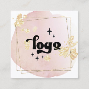 your logo on pink watercolor square business card