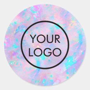 your logo on purple opal texture classic round sticker