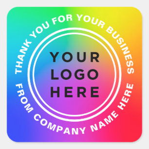 Your Logo on Rainbow Colours Thank you Eyecatching Square Sticker