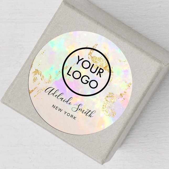 your logo on white opal  classic round sticker (Creator Uploaded)