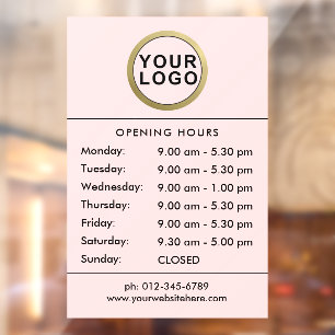 Your Logo Opening Hours Window Cling   Blush Pink