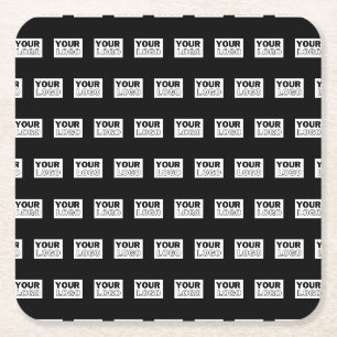 Your Logo or Design   Editable Colour Background  Square Paper Coaster