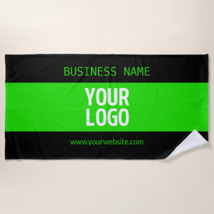 Your Logo or Image   Black & Bright Green Beach Towel