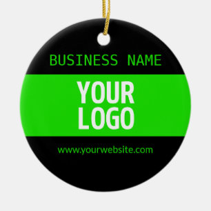 Your Logo or Image   Black & Bright Green Ceramic Ornament