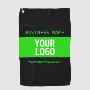 Your Logo or Image   Black & Bright Green Golf Towel