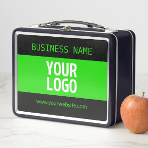 Your Logo or Image Black & Bright Green Metal Lunch Box