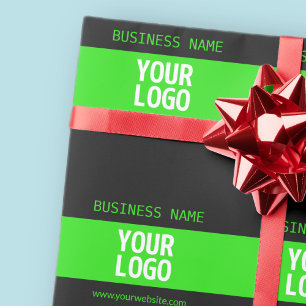 Your Logo or Image Black & Bright Green Wrapping Paper