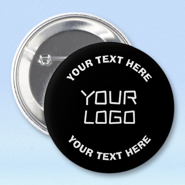 Your Logo or Image & Editable Text | Black & White 2 Inch Round Button (Creator Uploaded)