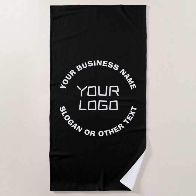 Your Logo or Image & Editable Text | Black & White Beach Towel (Front)