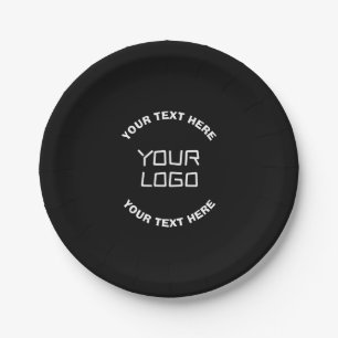 Your Logo or Image & Editable Text   Black & White Paper Plate