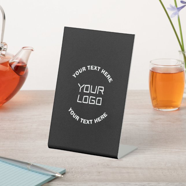 Your Logo or Image & Editable Text | Black & White Pedestal Sign (In SItu)