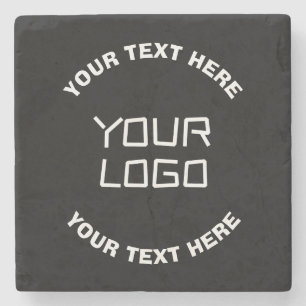 Your Logo or Image & Editable Text   Black & White Stone Coaster