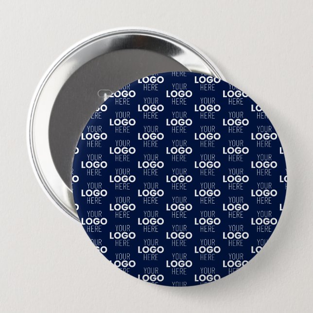 Your Logo or Image Repeating Pattern | Navy Blue 4 Inch Round Button (Front & Back)