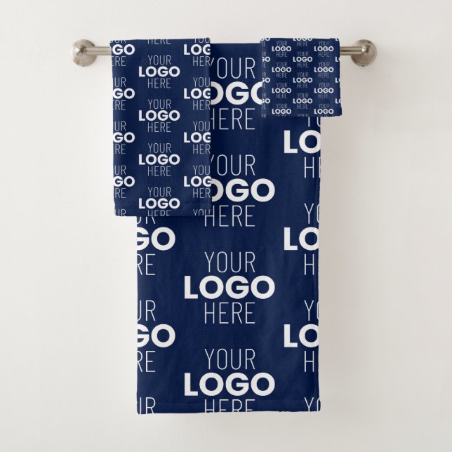 Your Logo or Image Repeating Pattern | Navy Blue Bath Towel Set (Insitu)