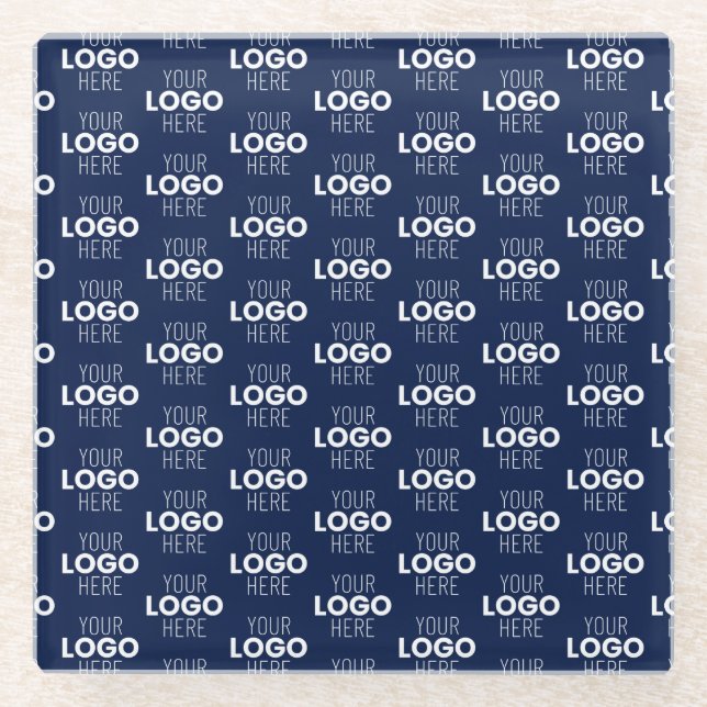 Your Logo or Image Repeating Pattern | Navy Blue Glass Coaster (Front)