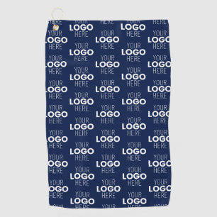 Your Logo or Image Repeating Pattern Navy Blue Golf Towel