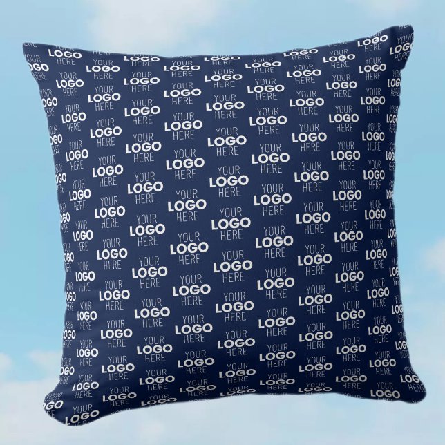 Your Logo or Image Repeating Pattern | Navy Blue Throw Pillow (Creator Uploaded)