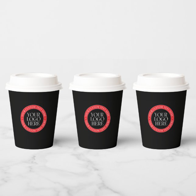Your Logo or other Image | Black Red & White Paper Cups (Multi)