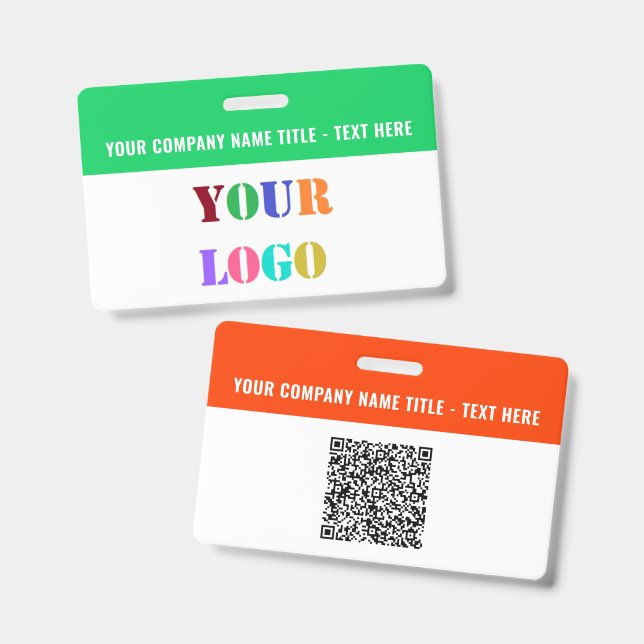 Your Logo or Photo and QR Code Business Name Badge (Avant & arrière)