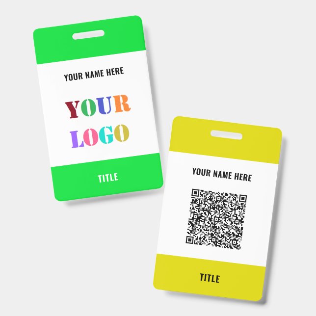 Your Logo or Photo and QR Code Name Business Badge (Avant & arrière)