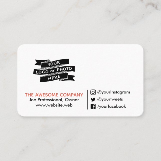 Your Logo or Photo Social Media Icons Professional Business Card (Front)