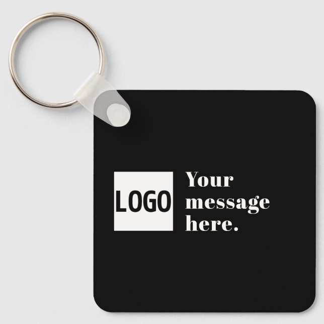 Your Logo or Uploaded Image & Editable Retro Text Keychain (Front)