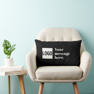 Your Logo or Uploaded Image & Editable Retro Text Lumbar Pillow