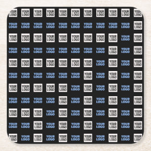 Your Logo or Uploaded Image Geometric Pattern Square Paper Coaster